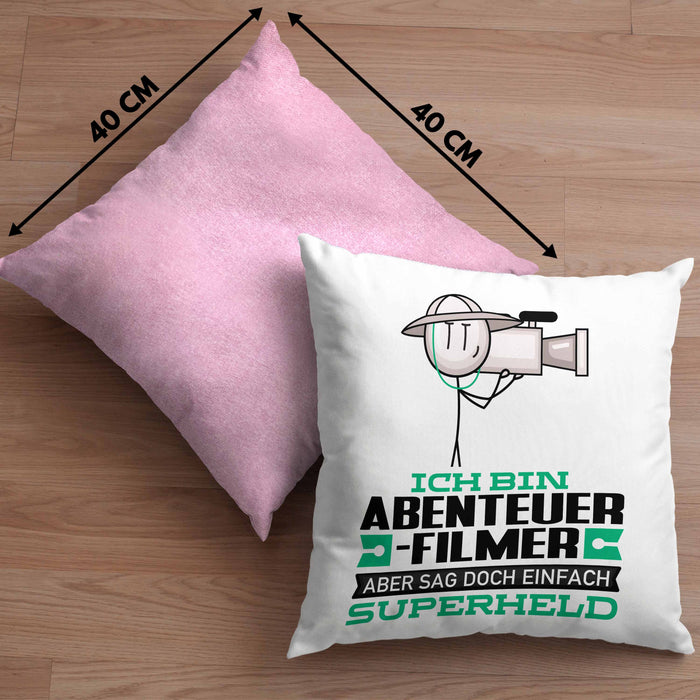 Abenteuerfilmer Geschenk Kissen mit Füllung 40x40 Ich Bin Abenteuerfilmer Aber Sag Doch Einfach Superheld Lustige Geschenkdiee für Abenteuerfilmer (Grau) Rosa Trendation