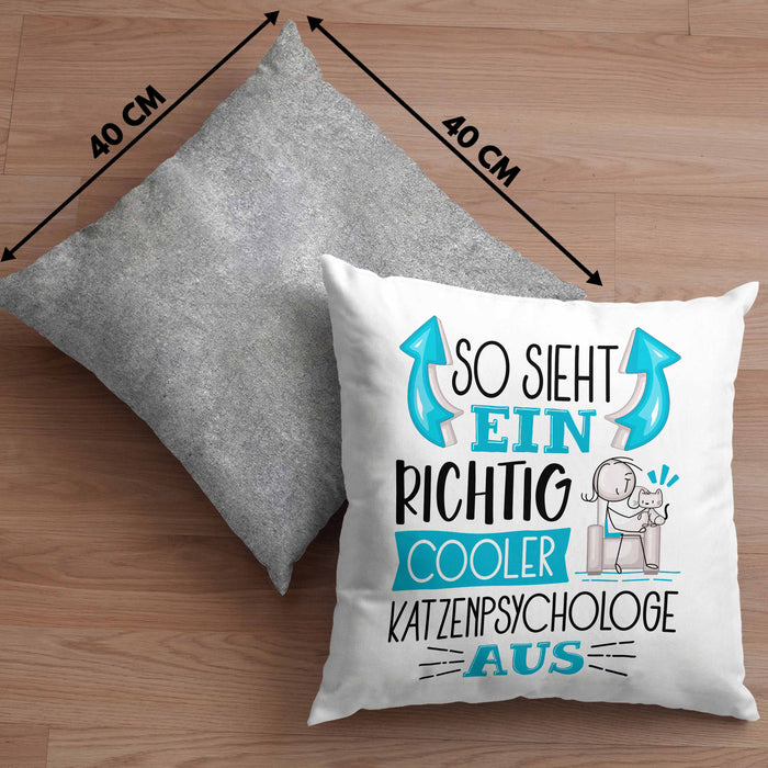 Katzenpsychologe Kissen mit Füllung 40x40 So Sieht Ein Richtig Cooler Katzenpsychologe Aus Geschenk Lustiger Spruch Geschenkidee (Grau) Grau Trendation
