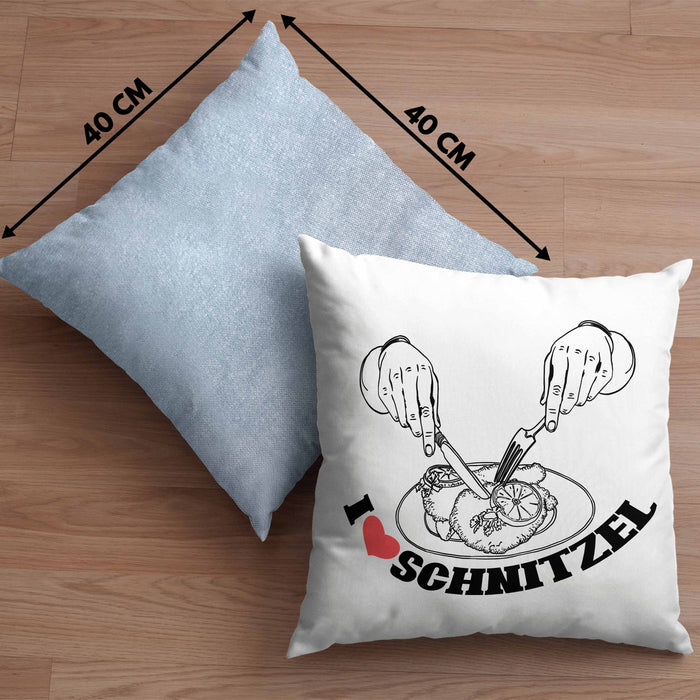 Schnitzel-Kissen mit Füllung 40x40 Geschenk für Schnitzel-Liebhaber (Grau) Blau Trendation