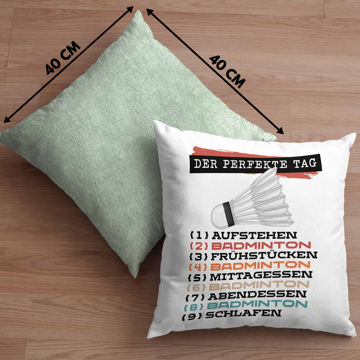 Der tolle Tag Badminton Spieler Kissen mit Füllung 40x40 Geschenk Spruch (Grau) Grün Trendation