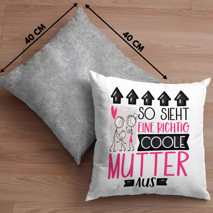 Mutter Geschenk Kissen mit Füllung 40x40 Lustig Geschenkidee für Mutter Geburtstag So Sieht Eine Richtig Coole Mutter Aus Frauen Spruch Muttertag Beste Mama (Grau) Grau Trendation
