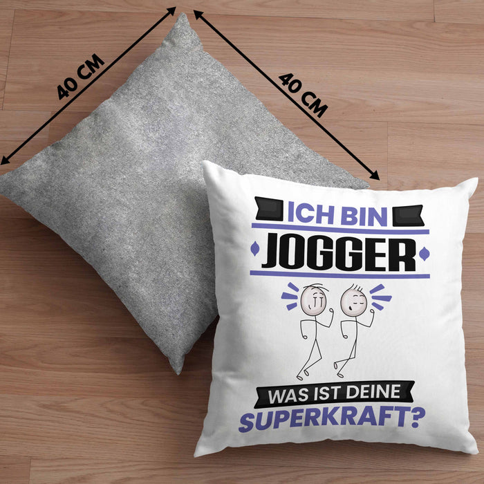 Jogger Kissen mit Füllung 40x40 Geschenk für Jogger Geburtstag Lustiger Spruch Was Ist Deine Superkraft (Grau) Grau Trendation