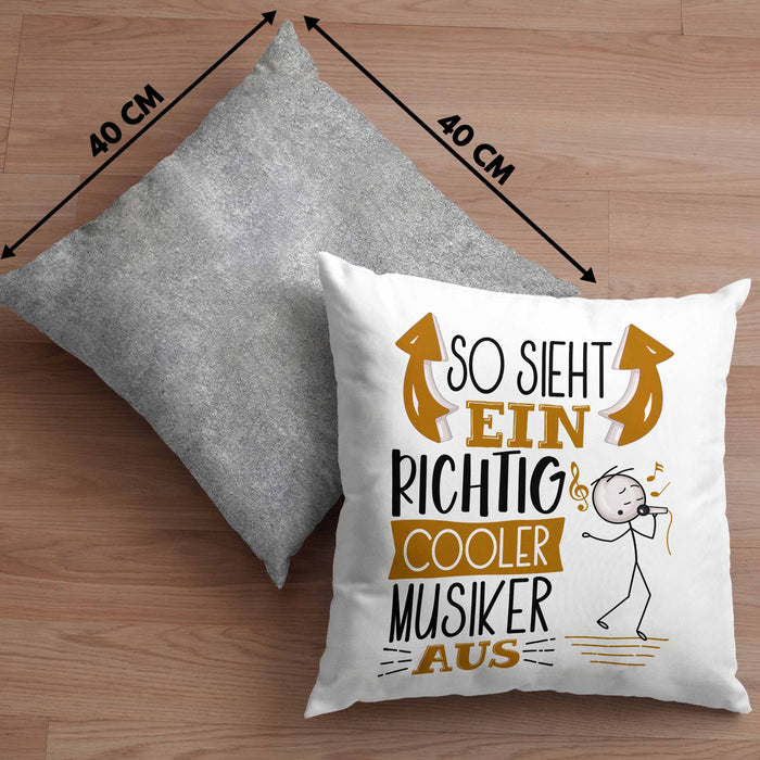 Musiker Kissen mit Füllung 40x40 Geschenk So Sieht Ein RIchtig Cooler Musiker Aus Geschenkidee Lustiger Spruch Geburtstag Musiklehrer (Grau) Grau Trendation