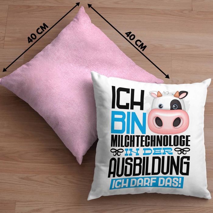 Milchtechnologe Ausbildung Kissen mit Füllung 40x40 Geschenk Ich Bin Milchtechnologe In Der Ausbildung Ich Darf Das Geschenkidee Spruch (Grau) Rosa Trendation