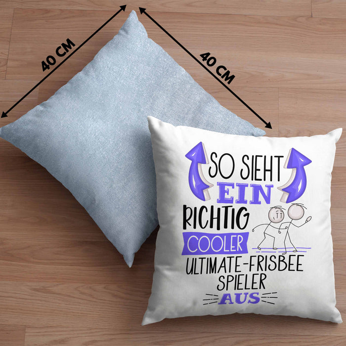 So Sieht Ein Richtig Cooler Ultimate-Frisbee-Spieler Aus Geschenk Kissen mit Füllung 40x40 Lustiger Spruch Geschenkidee (Grau) Blau Trendation
