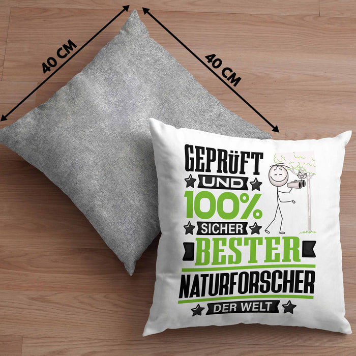 Naturforscher Geschenk Lustiger Spruch für Naturforscher Geschenkidee Bester Naturforscher Der WeltKissen mit Füllung 40x40 (Grau) Grau Trendation