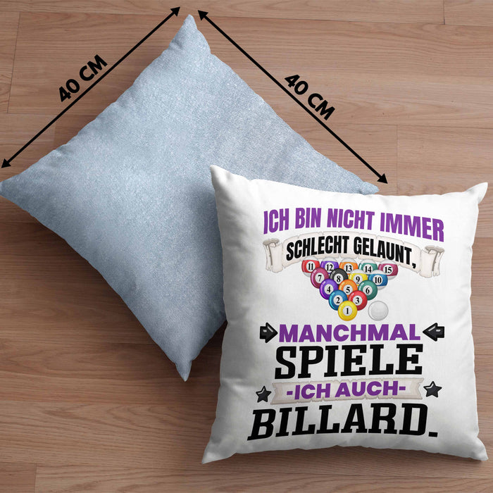 Billard Pool Kissen mit Füllung 40x40 Geschenk Ich Bin Nicht immer Schlecht Gelaunt Billard-Spieler (Grau) Blau Trendation