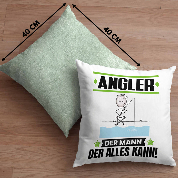 Angler Kissen mit Füllung 40x40 Geschenk für Angler Der Mann Der Alles Kann Geschenkidee zum Geburtstag (Grau) Grün Trendation
