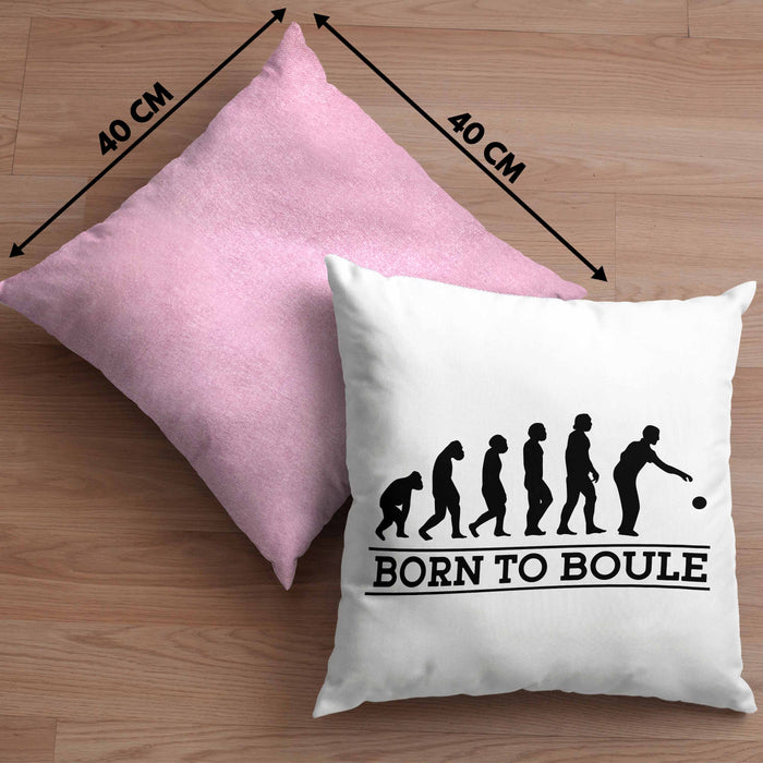 Boule Kissen mit Füllung 40x40 Geschenk Boule-Spieler Geschenkidee Spruch Geboren zum Boule (Grau) Rosa Trendation