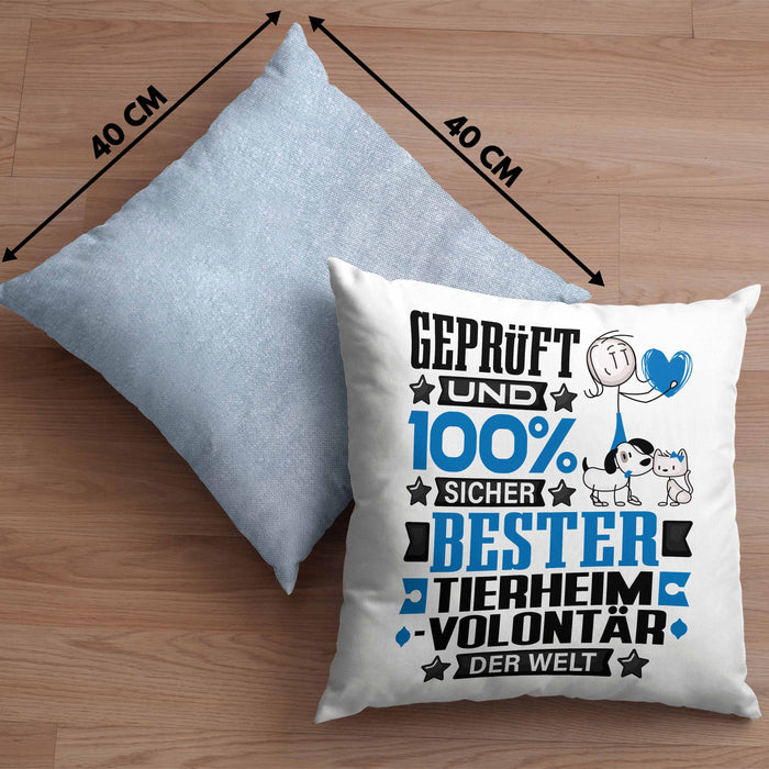 Tierheimvolontär Geschenk Lustiger Spruch für Tierheimvolontär Geschenkidee Bester Tierheimvolontär Der WeltKissen mit Füllung 40x40 (Grau) Blau Trendation