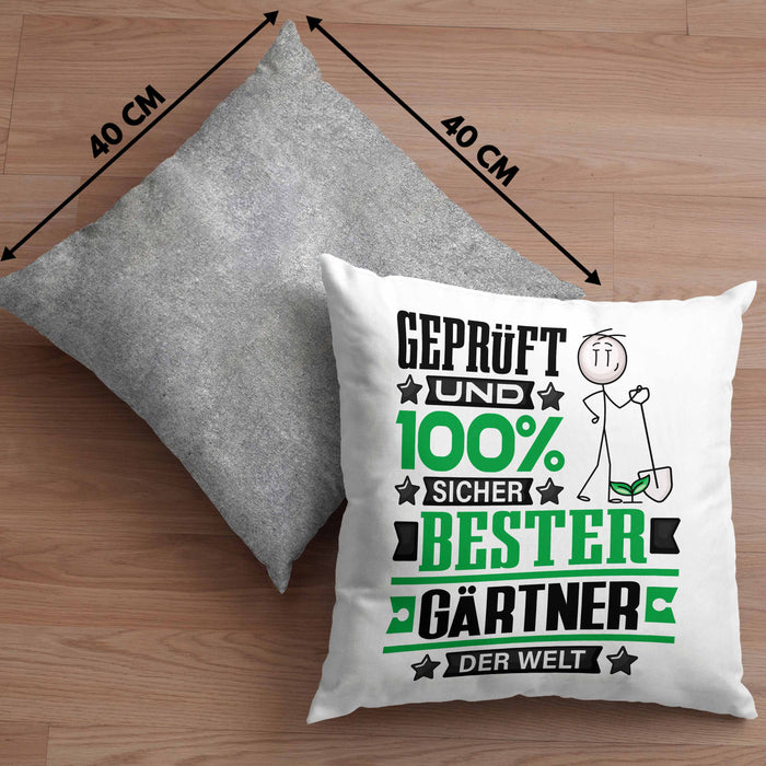 Gärtner Geschenk Lustiger Spruch für Gärtner Geschenkidee Bester Gärtner Der WeltKissen mit Füllung 40x40 (Grau) Grau Trendation