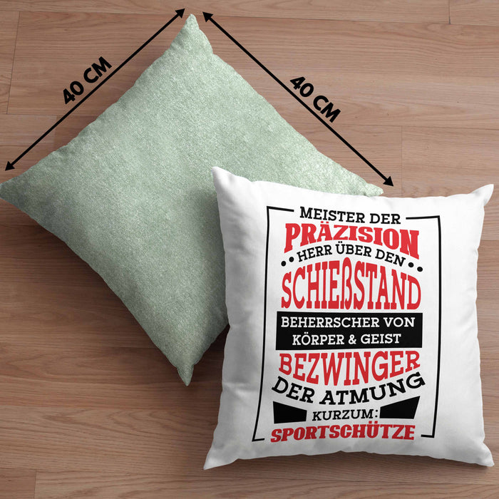 Lustige Schießen-Kissen mit Füllung 40x40 für Sportschützen Geschenk Ich Bin Sportschütze Präzision (Grau) Grün Trendation
