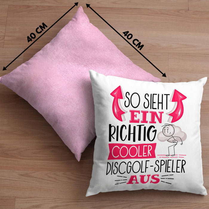 So Sieht Ein Richtig Cooler Discgolf-Spieler Aus Geschenk Kissen mit Füllung 40x40 Lustiger Spruch Geschenkidee (Grau) Rosa Trendation
