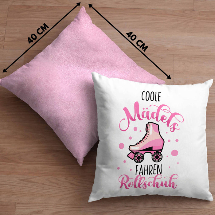 Lustige Rollschuh-Kissen mit Füllung 40x40 Geschenk für Rollschuhfahrerinnen Coole Mädels Fahren Rollschuh (Grau) Rosa Trendation