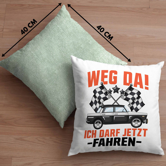 Führerschein Bestanden Geschenk Kissen mit Füllung 40x40 Bestandener Führerschein Weg Da Ich Darf Jetzt Fahren Fahrschule (Grau) Grün Trendation