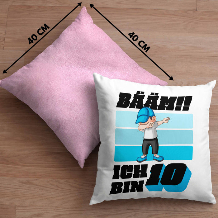 10 Geburtstag Junge Jungen Geschenke Kissen mit Füllung 40x40 10er Geburtstag 10 Jahre Alt Geschenkidee (Grau) Rosa Trendation
