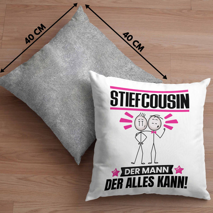 Stiefcousin Kissen mit Füllung 40x40 Geschenk für Stiefcousin Der Mann Der Alles Kann Geschenkidee zum Geburtstag (Grau) Grau Trendation