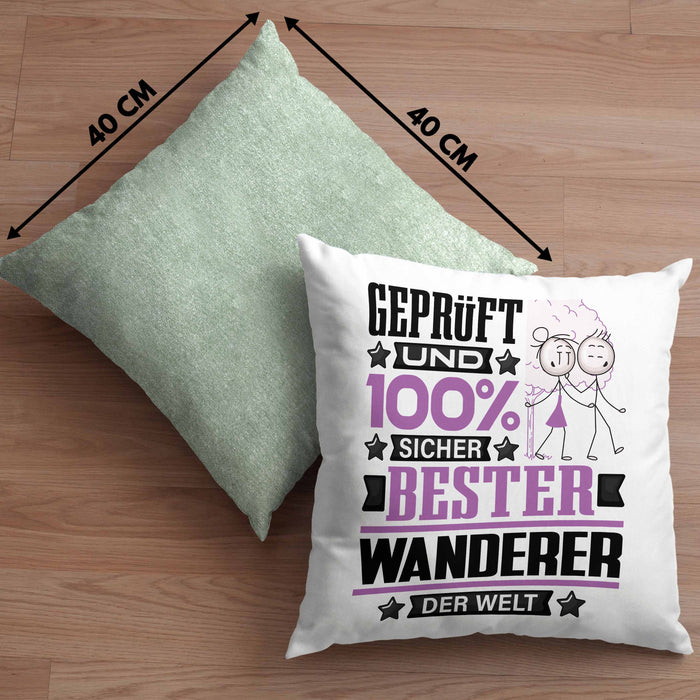 Wandern Geschenk Lustiger Spruch für Wandern Geschenkidee Bester Wandern Der WeltKissen mit Füllung 40x40 (Grau) Grün Trendation