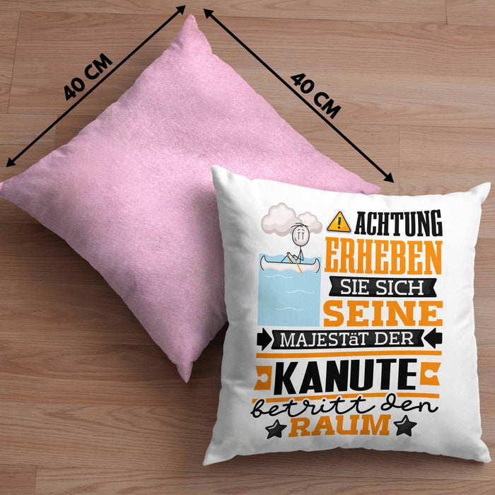 Kanute Geschenk Kissen mit Füllung 40x40 Lustiger Spruch Erheben Sie Sich Der Kanute Betritt den Raum (Grau) Rosa Trendation