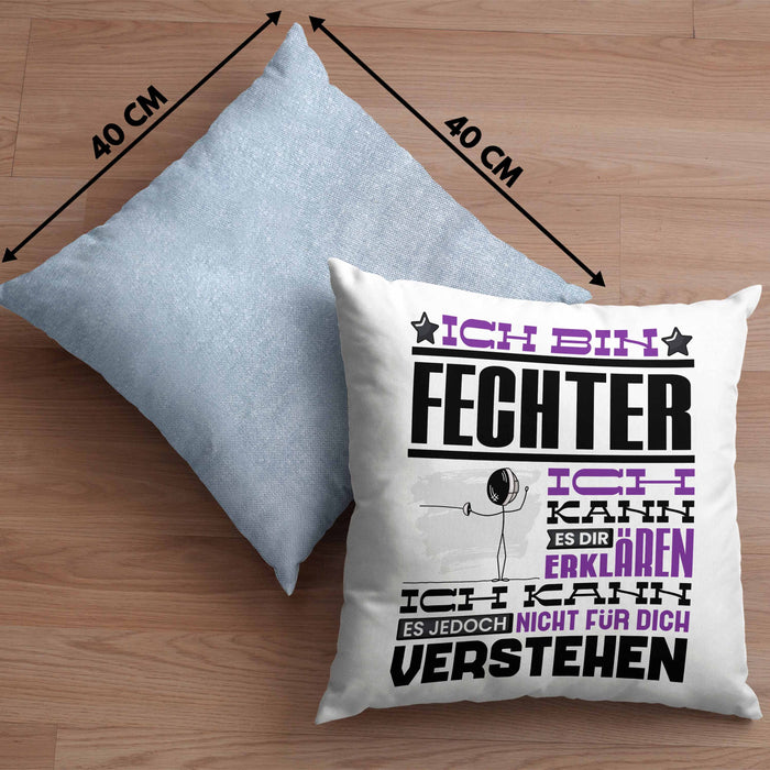 Fechter Geschenk Kaffee-Kissen mit Füllung 40x40 Geschenkidee für Fechter Ich Bin Fechter Ich Kann Es Dir Erklären Jedoch Nicht Für Dich Verstehen Spruch Lustig (Grau) Blau Trendation