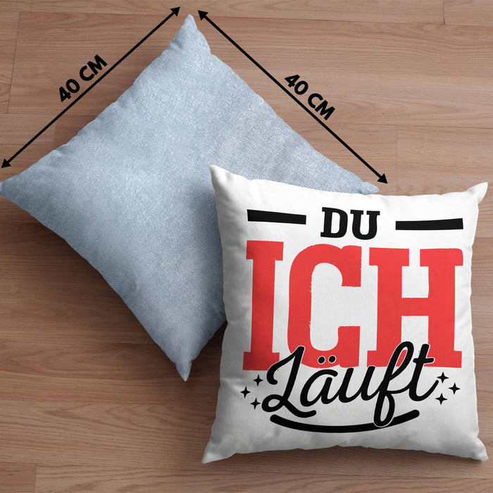 Du Ich Läuft Kissen mit Füllung 40x40 Geschenk Beste Freundin Paare Geschenkidee Liebe Paar (Grau) Blau Trendation