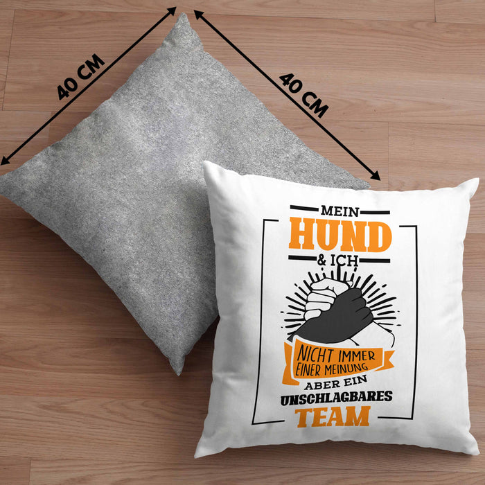 Lustige HundeKissen mit Füllung 40x40 Geschenk für Hundebesitzer zum Geburtstag Unschlagbares Team (Grau) Grau Trendation