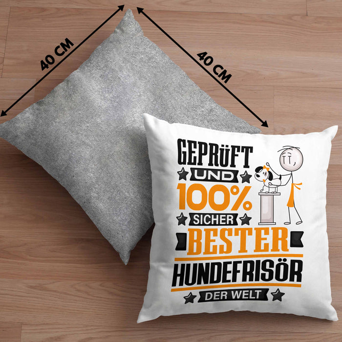 Hundefrisör Geschenk Lustiger Spruch für Hundefrisör Geschenkidee Bester Hundefrisör Der WeltKissen mit Füllung 40x40 (Grau) Grau Trendation