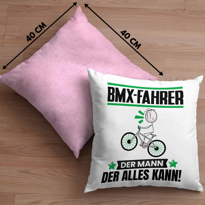 BMX-Fahrer Kissen mit Füllung 40x40 Geschenk für BMX-Fahrer Der Mann Der Alles Kann Geschenkidee zum Geburtstag (Grau) Rosa Trendation