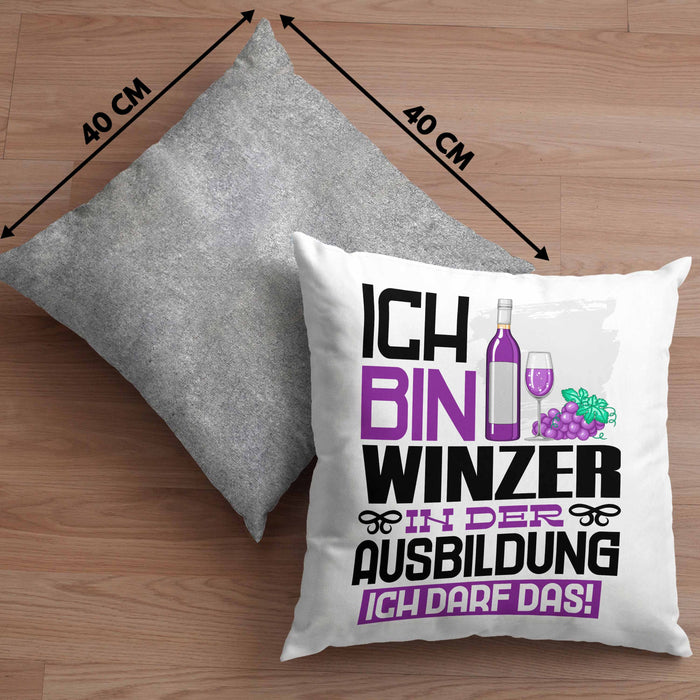 Winzer Ausbildung Kissen mit Füllung 40x40 Geschenk Ich Bin Winzer In Der Ausbildung Ich Darf Das Geschenkidee Spruch (Grau) Grau Trendation