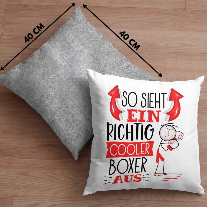 Boxer Kissen mit Füllung 40x40 Geschenk So Sieht Ein Richtig Cooler Boxer Aus Geschenkidee Spruch Lustig (Grau) Grau Trendation