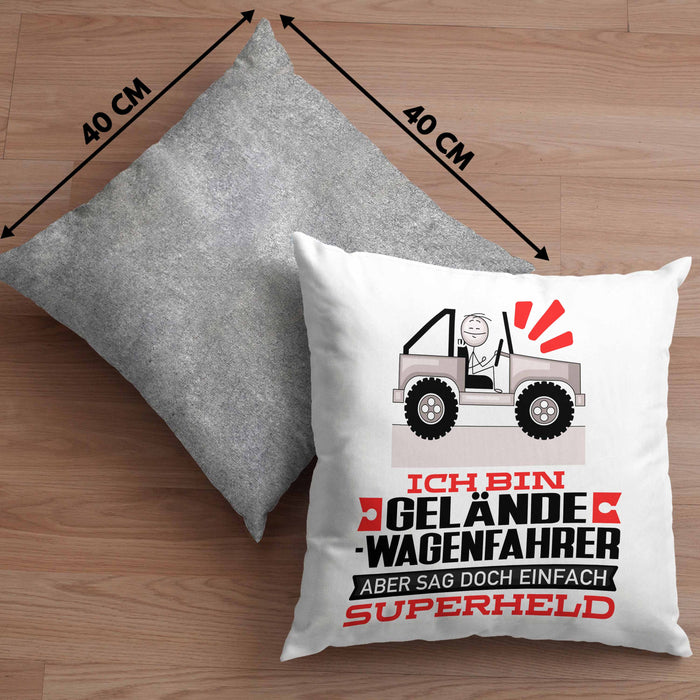 Geländewagenfahrer Geschenk Kissen mit Füllung 40x40 Ich Bin Geländewagenfahrer Aber Sag Doch Einfach Superheld Lustige Geschenkdiee für Geländewagenfahrer (Grau) Grau Trendation