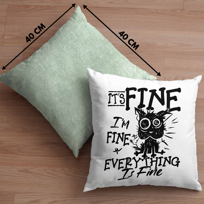 Its Fine Im Fine Everything Is Fine Kissen mit Füllung 40x40 Geschenk Katze Humor Sarkasmus (Grau) Grün Trendation