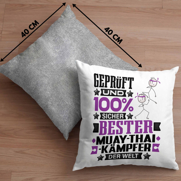 Muay-Thai-Kämpfer Geschenk Lustiger Spruch für Muay-Thai-Kämpfer Geschenkidee Bester Muay-Thai-Kämpfer Der WeltKissen mit Füllung 40x40 (Grau) Grau Trendation