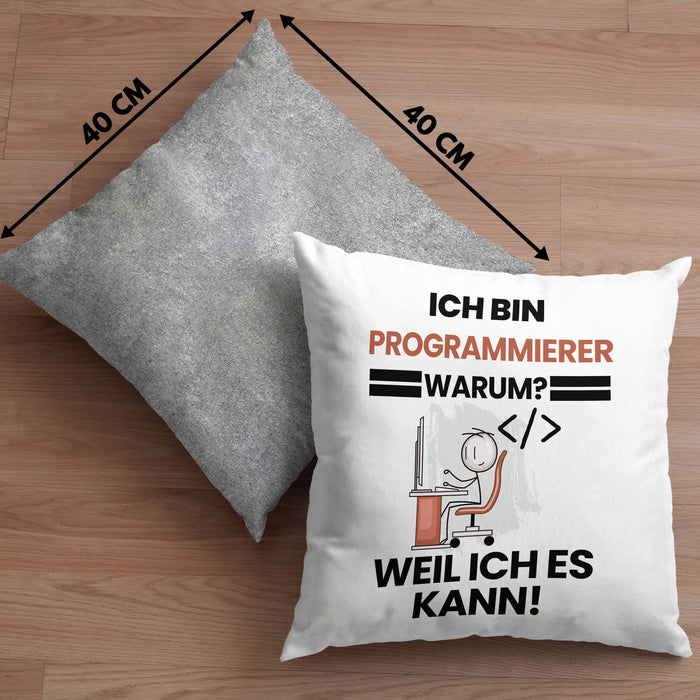 Programmierer Geschenk Kissen mit Füllung 40x40 Lustiger Spruch Ich Bin Programmierer Warum Weil Ich Es Kann Geschenkidee Bester Programmierer Geburtstag (Grau) Grau Trendation