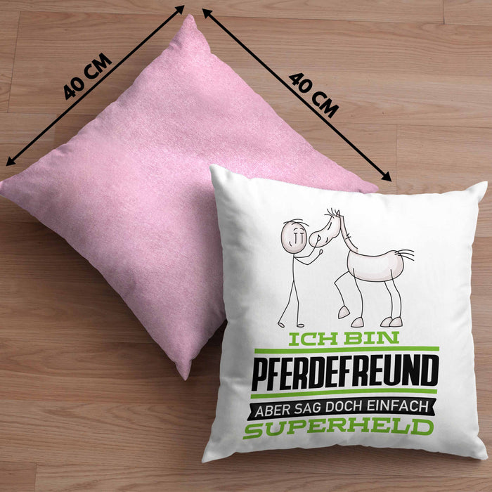 Pferdefreund Geschenk Kissen mit Füllung 40x40 Ich Bin Pferdefreund Aber Sag Doch Einfach Superheld Lustige Geschenkdiee für Pferdefreund (Grau) Rosa Trendation