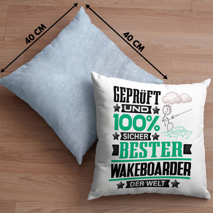 Wakeboarder Geschenk Lustiger Spruch für Wakeboarder Geschenkidee Bester Wakeboarder Der WeltKissen mit Füllung 40x40 (Grau) Blau Trendation
