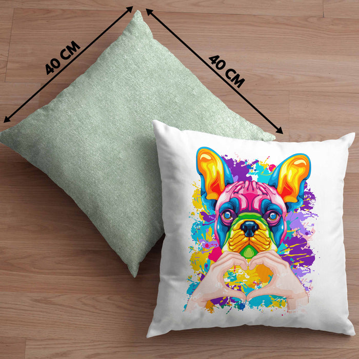 Französische Bulldogge Besitzer Farbe Love Kissen mit Füllung 40x40 Geschenk Lustiger Spruch Geschenkidee Französische Bulldogge Besitzerin (Grau) Grün Trendation