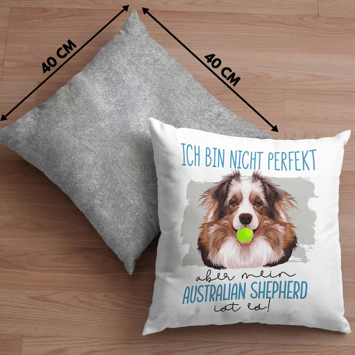 Australian Shepherd Besitzer Kissen mit Füllung 40x40 Geschenk Lustiger Spruch Geschenkidee Besitzerin Ich Bin Nicht toll Aber Mein Australian Shepherd Ist Es (Grau) Grau Trendation