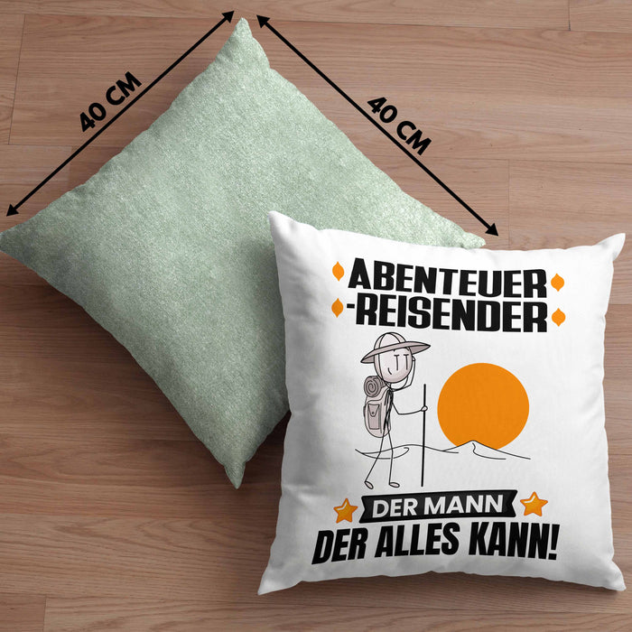 Abenteurreisender Kissen mit Füllung 40x40 Geschenk für Abenteurreisender Der Mann Der Alles Kann Geschenkidee zum Geburtstag (Grau) Grün Trendation