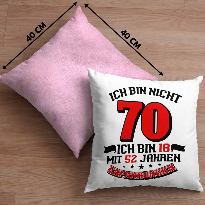 Kissen mit Füllung 40x40 70. Geburtstag Geschenkidee für Männer Frauen Spruch 70 Jahre 18 mit 52 Jahre Erfahrungen (Grau) Rosa Trendation