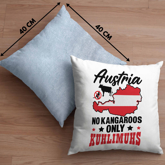 Keine Kängurus in Österreich Kissen mit Füllung 40x40 Geschenk Häferl Kuhlimuhs (Grau) Blau Trendation