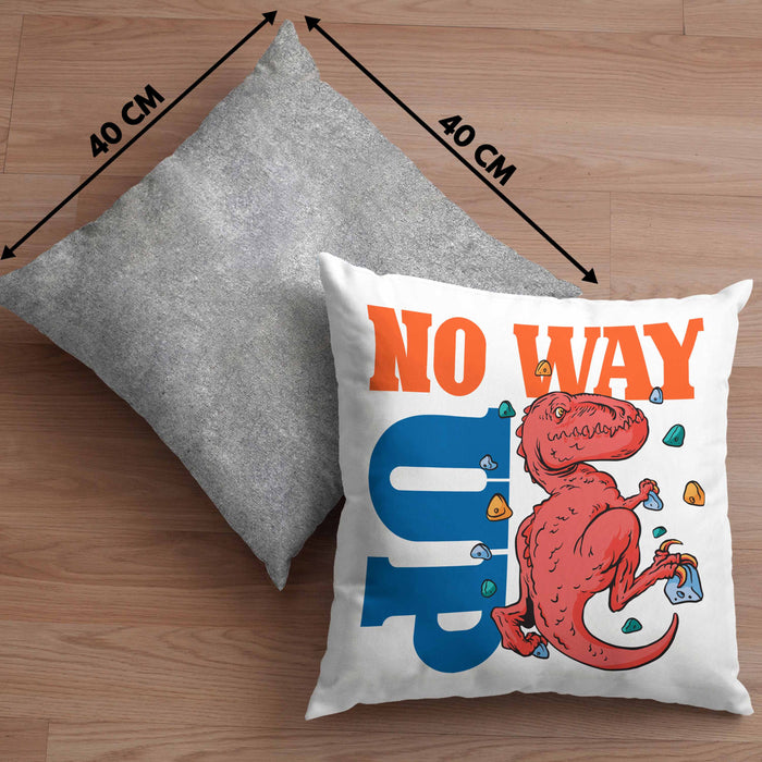 Bouldern Kissen mit Füllung 40x40 für Kletterfans mit Dino-T-Rex Grafik "No Way Up" (Grau) Grau Trendation