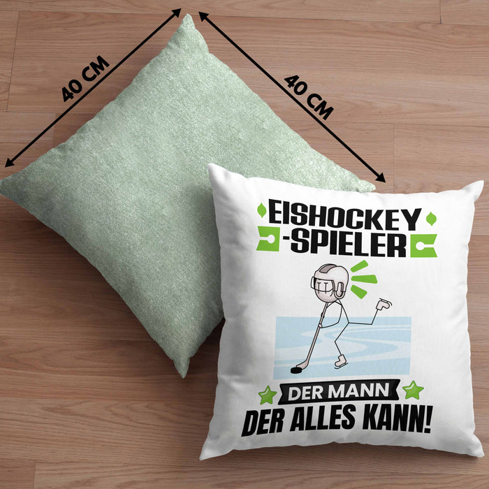 Eishockeyspieler Kissen mit Füllung 40x40 Geschenk für Eishockeyspieler Der Mann Der Alles Kann Geschenkidee zum Geburtstag (Grau) Grün Trendation
