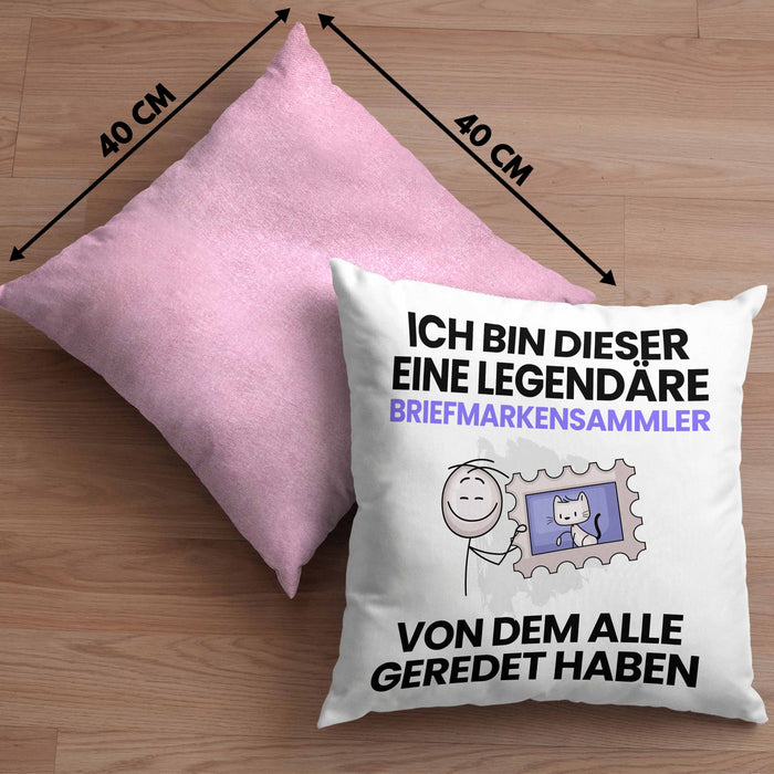 Briefmarkensammler Geschenk Kissen mit Füllung 40x40 Lustige Geschenkidee Geburtstag für Briefmarkensammler Ich Bin Dieser Legendäre Briefmarkensammler Von Dem Alle Geredet Haben (Grau) Rosa Trendation