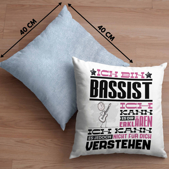 Bassist Geschenk Kaffee-Kissen mit Füllung 40x40 Geschenkidee für Bassist Ich Bin Bassist Ich Kann Es Dir Erklären Jedoch Nicht Für Dich Verstehen Spruch Lustig (Grau) Blau Trendation