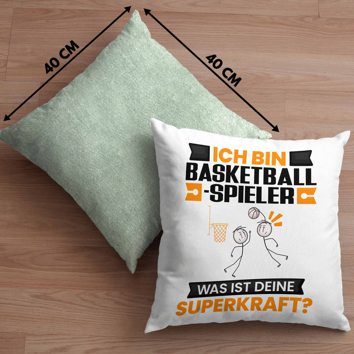 Basketballspieler Kissen mit Füllung 40x40 Geschenk für Basketballspieler Geburtstag Lustiger Spruch Was Ist Deine Superkraft (Grau) Grün Trendation