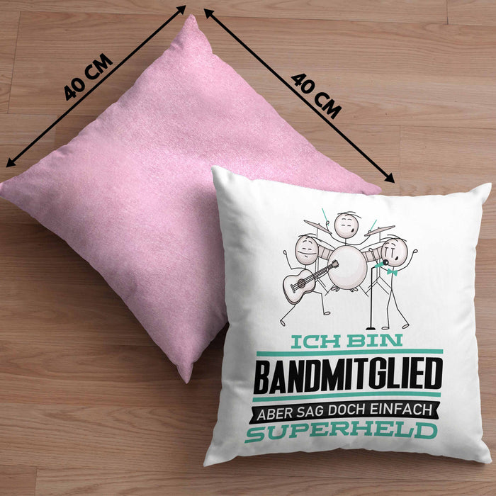 Bandmitglied Geschenk Kissen mit Füllung 40x40 Ich Bin Bandmitglied Aber Sag Doch Einfach Superheld Lustige Geschenkdiee für Bandmitglied (Grau) Rosa Trendation