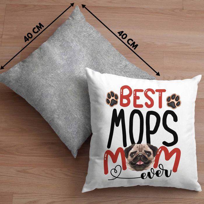 Mops Mom Besitzerin Kissen mit Füllung 40x40 Geschenk Lustiger Spruch Geschenkidee Besitzerin Mops Mama (Grau) Grau Trendation