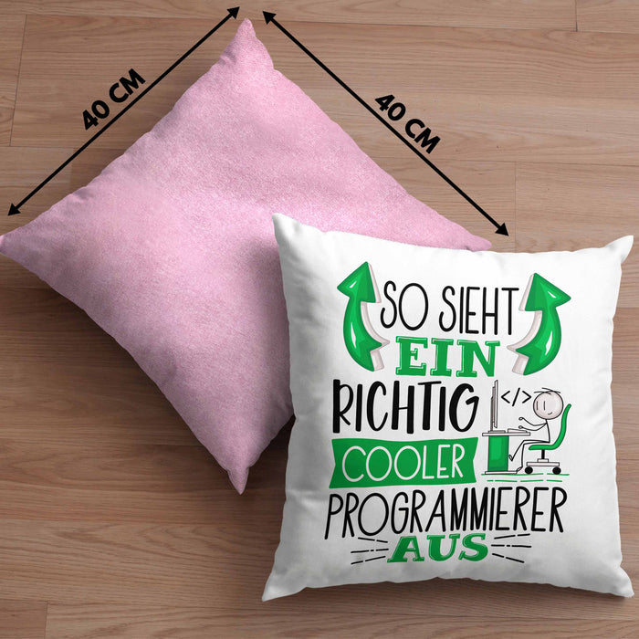 Programmierer Kissen mit Füllung 40x40 Geschenk So Sieht Ein RIchtig Cooler Programmierer Aus Geschenkidee Lustiger Spruch Geburtstag (Grau) Rosa Trendation