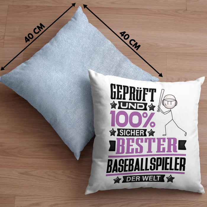 Baseballspieler Geschenk Lustiger Spruch für Baseballspieler Geschenkidee Bester Baseballspieler Der WeltKissen mit Füllung 40x40 (Grau) Blau Trendation